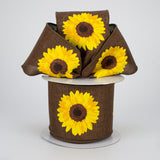 2.5"x10yd Bold Sunflower On Royal, Dark Brown/Yellow/Orange/Brown  ***ARRIVING SUMMER 2023*** - KRINGLE DESIGNS