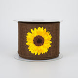 2.5"x10yd Bold Sunflower On Royal, Dark Brown/Yellow/Orange/Brown  ***ARRIVING SUMMER 2023*** - KRINGLE DESIGNS