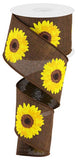 2.5"X10YD Bold Sunflower On Royal, Dark Brown/Yellow/Orange/Brown - KRINGLE DESIGNS