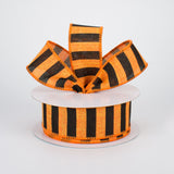 1.5"X10yd Medium Horizontal Stripe On Royal, Orange/Black - KRINGLE DESIGNS