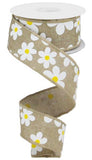 1.5"X10yd Flower Daisy Bold Print On Royal, Light Beige/White/Yellow - KRINGLE DESIGNS