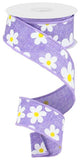 1.5"X10yd Flower Daisy Bold Print On Royal, Lavender/White/Yellow - KRINGLE DESIGNS