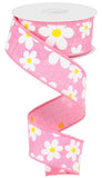 1.5"X10yd Flower Daisy Bold Print On Royal, Pink/White/Yellow - KRINGLE DESIGNS