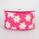 2.5"x10yd Flower Daisy Bold Print On Royal Burlap, Hot Pink/White/Yellow  2A