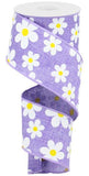 2.5"x10yd Flower Daisy Bold Print On Royal Burlap, Lavender/White/Yellow  1A