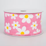 2.5"X10yd Flower Daisy Bold Print On Royal, Pink/White/Yellow  1A