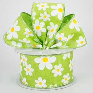 2.5"X10yd Flower Daisy Bold Print On Royal, Lime Green/White/Yellow