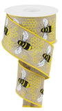 2.5"x10yd Honey Bee On Royal Burlap, Light Beige/Yellow/Black  2A