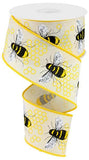 2.5"x10yd Honey Bee On Royal Burlap, Cream/Yellow/Black  2A