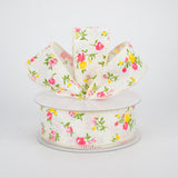 1.5"X10yd Vintage Floral W/Dots On Royal, Ivory/Multi - KRINGLE DESIGNS