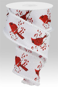 2.5"x10yd Cardinal On Branch w/Berries And Snowdrift, White/Red/Brown/Black  ***OUT FOR THE SEASON***
