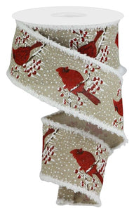 2.5"x10yd Cardinal On Branch w/Berries And Snowdrift, Buff/Red/Brown/Black  B72