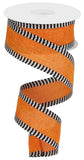1.5"x10yd Royal Burlap w/Thin Stripe Edge, Orange/Black/White  FF52