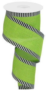 2.5"x10yd Royal Burlap w/Thin Stripe Edge, Fresh Green/Black/White  OC2