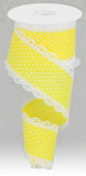 2.5"x10yd Raised Swiss Dots On Royal Burlap w/Lace, Yellow/White  MY61