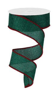 1.5"x10yd Cross Royal Burlap, Emerald Green/Red  B85