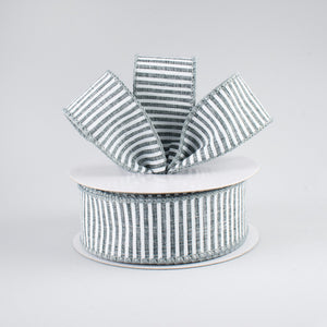 1.5"X10yd Horizontal Stripes On Royal, Grey/White - KRINGLE DESIGNS