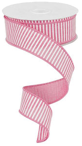 1.5"X10yd Horizontal Stripes On Royal, Pale Pink/White - KRINGLE DESIGNS