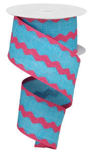 2.5"X10yd 3-In-1 Ricrac On Royal, Turquoise/Hot Pink G62