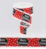 2.5"x10yd Merry Christmas On Royal w/Snowdrift, White/Red/Black  B30