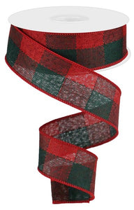 1.5"x10yd Woven Check, Emerald Green/Red  B81