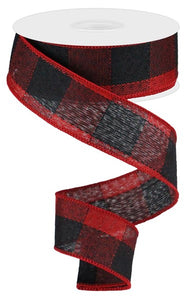 1.5"x10yd Woven Check, Black/Red  O60