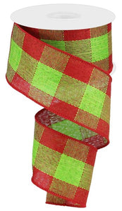 2.5"x10yd Woven Check, Red/Lime  B24