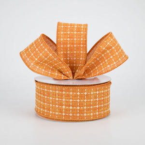 1.5"x10yd Raised Stitched Squares On Royal Burlap, Talisman/Cream O26