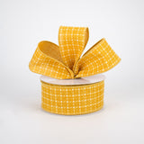1.5"x10yd Raised Stitched Squares On Royal Burlap, Dark Mustard/Cream  MA82
