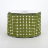 2.5"x10yd Raised Stitched Squares On Royal Burlap, Moss Green/Cream  MA85