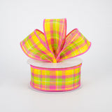 1.5"x10yd Woven Check, Yellow/Hot Pink/Lime  MY64