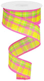 1.5"x10yd Woven Check, Yellow/Hot Pink/Lime  MY64
