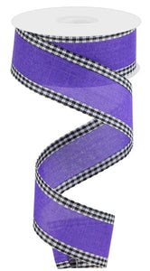 1.5"x10yd Royal Burlap Gingham Edge, Purple/Black/White  J54