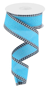 1.5"x10yd Royal Burlap Gingham Edge, Turquoise/Black/White  MY21