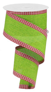 2.5"x10yd Royal Burlap w/Gingham Edge, Fresh Green/Red/White  J41