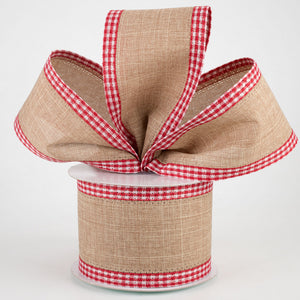 2.5"x10yd Royal Burlap w/Gingham Edge, Light Beige/Red/White  OC19