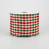 2.5"X10yd Woven Gingham Check, Red/Emerald Green/Cream  B3