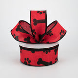 1.5"X10YD Dog Bone Paw Print On Royal, Red/Black