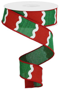 1.5"x10yd Wavy Stripes On Royal Burlap, Emerald Green/Red/White ***ARRIVING SUMMER 2023***