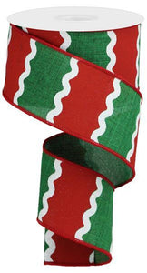 2.5"X10YD Wavy Stripes On Royal, Emerald Green/Red/White ***OUT FOR THE SEASON***