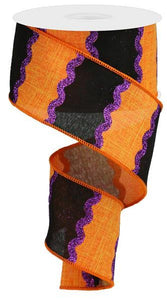 2.5"X10YD Wavy Stripes On Royal, Orange/Black/Dark Purple