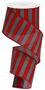 2.5"x10yd Medium Horizontal Stripe On Royal Burlap, Red/Grey  FF29