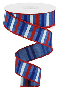 1.5"x10yd Horizontal Stripe On Royal Burlap, Royal Blue/Red/Blue/White  BT14