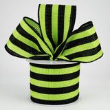 2.5"x10yd Vertical Stripe On Cross Royal Burlap, Lime Green/Black  ***ARRIVING SUMMER 2024***