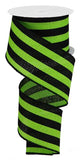 2.5"x10yd Vertical Stripe On Cross Royal Burlap, Lime Green/Black  ***ARRIVING SUMMER 2024***