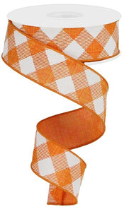 1.5"x10yd Diagonal Check On Royal Burlap, Orange/White  FF95