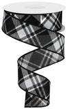 1.5"X10yd Diagonal Stripe/Check On Royal, White/Black - KRINGLE DESIGNS