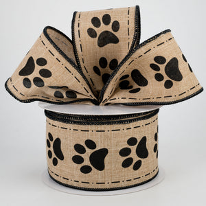 2.5"x10yd Paw Prints On Royal Burlap, Light Beige/Black  ***ARRIVING LATE FALL 2024***