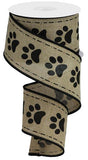 2.5"x10yd Paw Prints On Royal Burlap, Light Beige/Black  ***ARRIVING LATE FALL 2024***