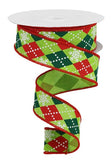 1.5"x10yd Argyle Snowflakes On Royal, Lime Green/Red/Emerald/White  FF20D